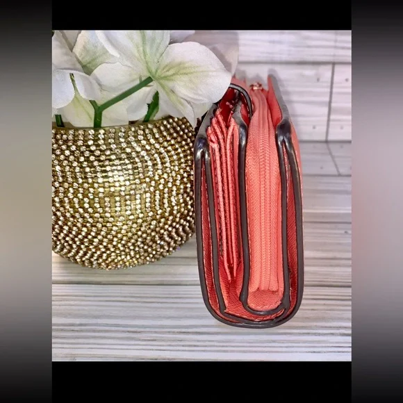 Sold Michael Kors Tangerine  Orange Bifold Leather Wallet  & Change Purse - Picture 3 of 11